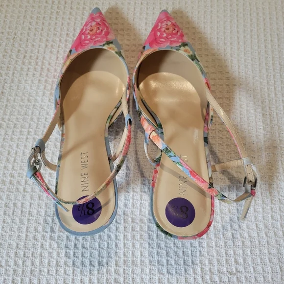 Nine West Floral Slingback Heels - Pink and Blue - Picture 5 of 9